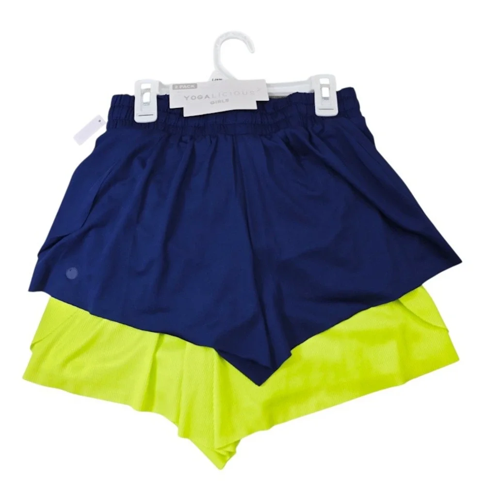 Yogalicious Girls 2-Pack Running Shorts Athletic Neon Green‎ Blue Size L (12)